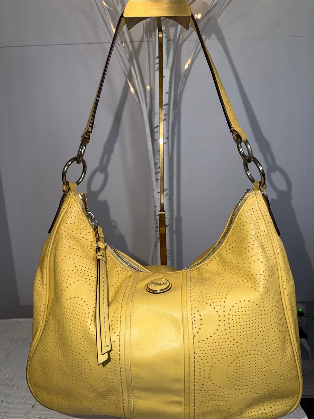 Coach GUC yellow perforated hobo bag with Silvertone hardware12 X 10 x4 deep